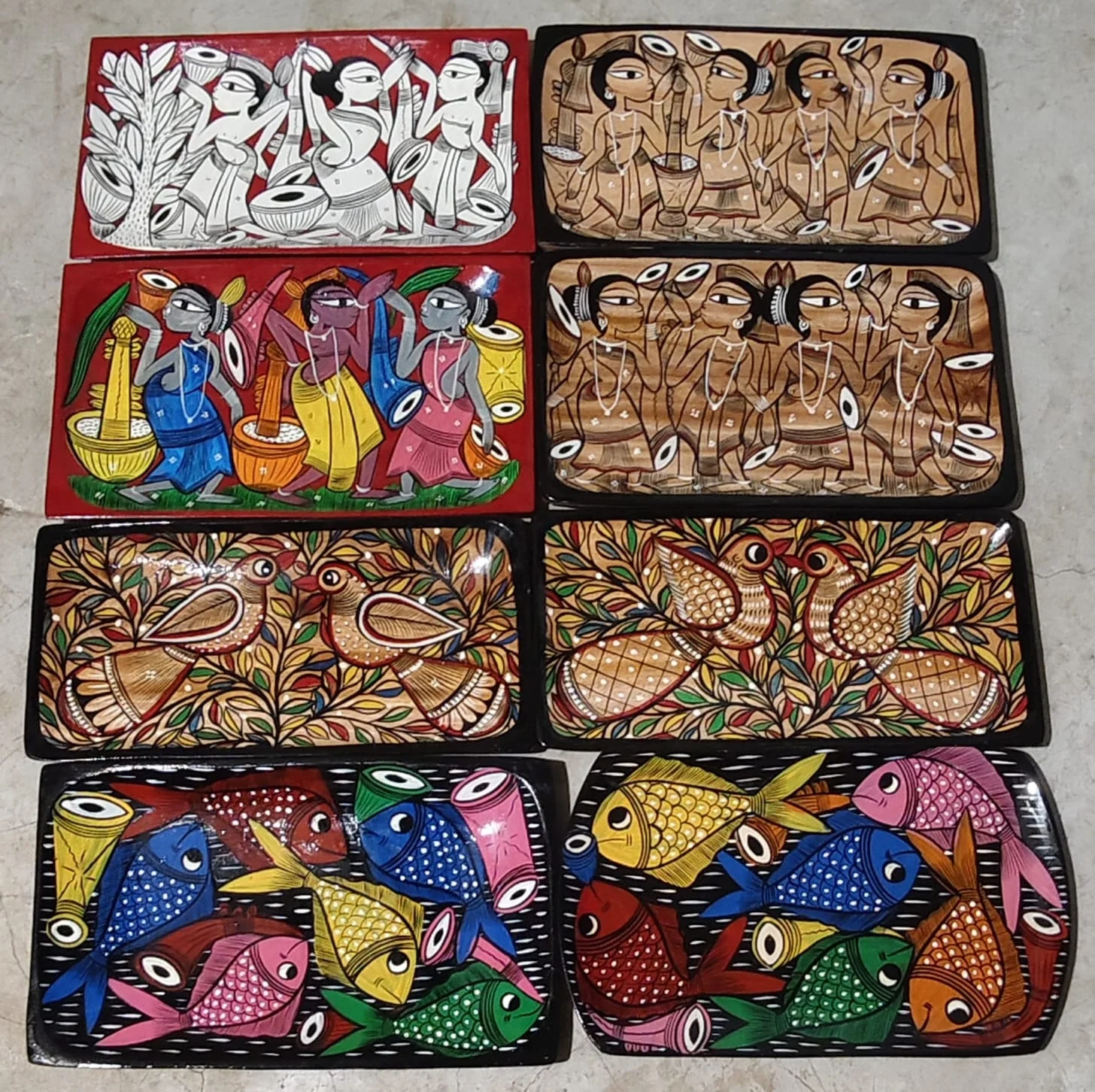 Bengal Pattachitra narrative art panels painted by Patua artists