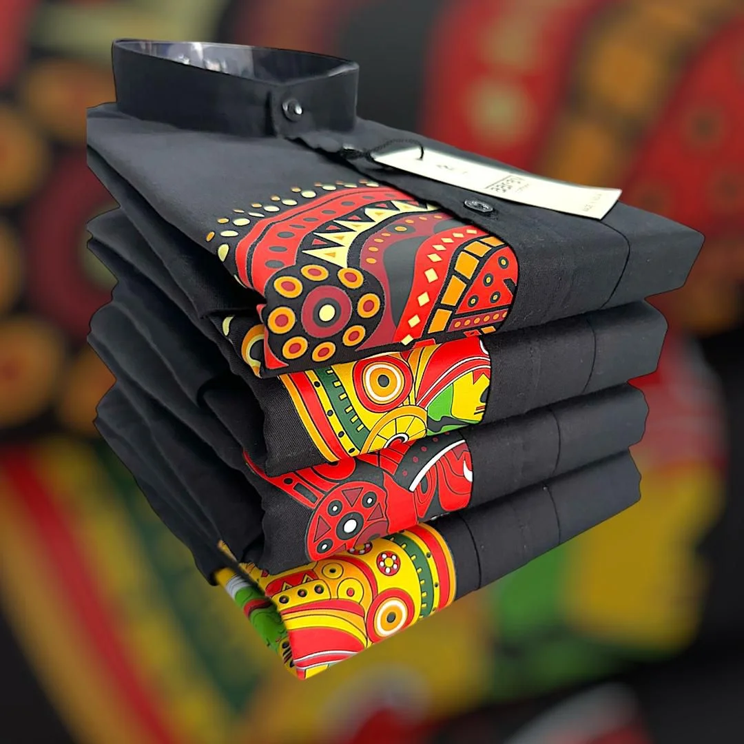Kairali heritage shirts made with Kerala tissue cloth and regional art prints