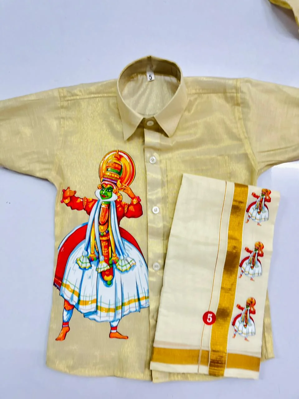 Boys kids cream Koothampally shirt with matching dhoti